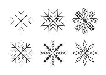 Snowflake thin black line icons snow vector set