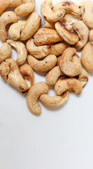 Brazilian walnut cashew nuts on white background