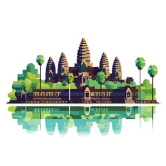 Angkor Siem Reap temple complex of Cambodia vector isolated - obrazy, fototapety, plakaty