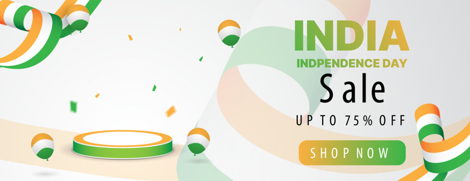 india independence day sale banner design with podium, balloons and confetti