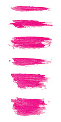 Set of pink paint brush. Ink stroke brush. Vector illustration isolated on white