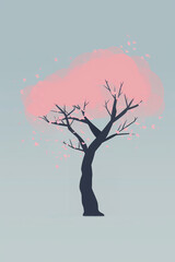 Japanese cherry tree minimalist pink poster. Generative ai - 618495726