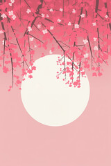 Japanese cherry tree minimalist pink poster. Generative ai - 618495747