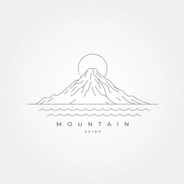 japanese mount fuji line art vector illustration design, sun and mount logo design.