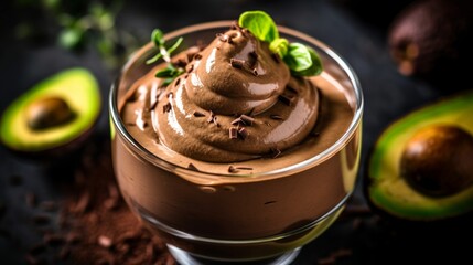 Dark chocolate avocado pudding or mousee, Vegan, Generative AI