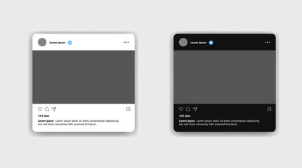 Social media post mockup. Day and night theme on light background. Social network mobile app page template. Vector illustration.
