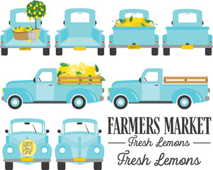 Vintage Truck with lemons, Blue