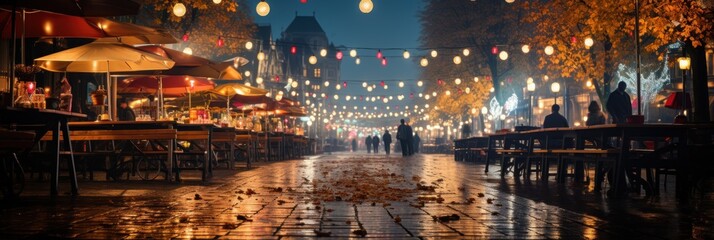 Oktoberfest street festival background. With Generative AI technology - obrazy, fototapety, plakaty