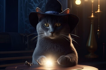 A fortune teller cat with a with magic wand. Generative AI