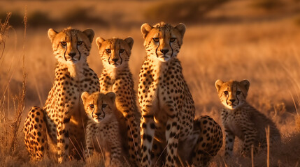 Baby Cheetahs with Their Mom AI Generated