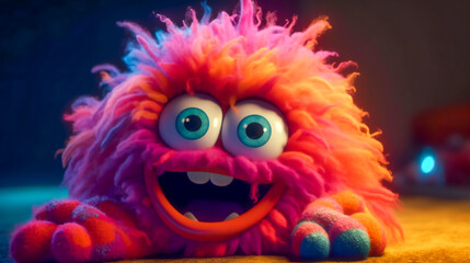 Fototapeta premium Cute and cuddly monster. Furry friend with big, friendly eyes and a cheerful grin. Generative AI