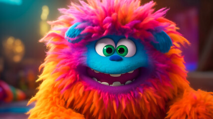 Fototapeta premium Cute and cuddly monster. Furry friend with big, friendly eyes and a cheerful grin. Generative AI