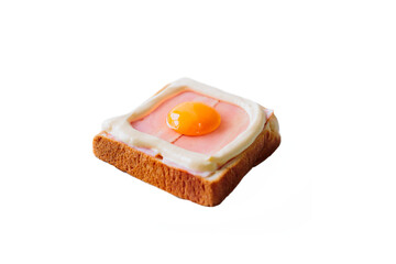 easy breakfast, egg toast with mayonnaise on white background
