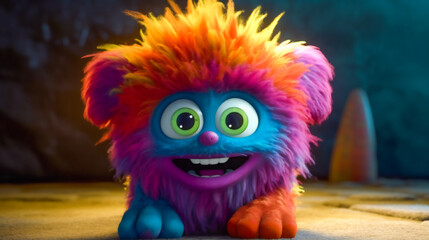 Obraz premium Cute and cuddly monster. Furry friend with big, friendly eyes and a cheerful grin. Generative AI