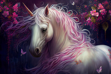 Obraz na płótnie Canvas Enchanted Unicorn in a Garden of Dreamscape. Generative AI