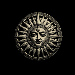 black and white sun face Engraved