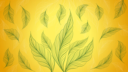 Simple green leaves on a yellow background