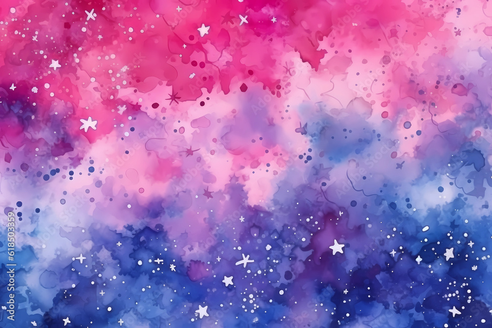 Wall mural pink and purple watercolor space background. view of universe with copy space. nebula illustration.