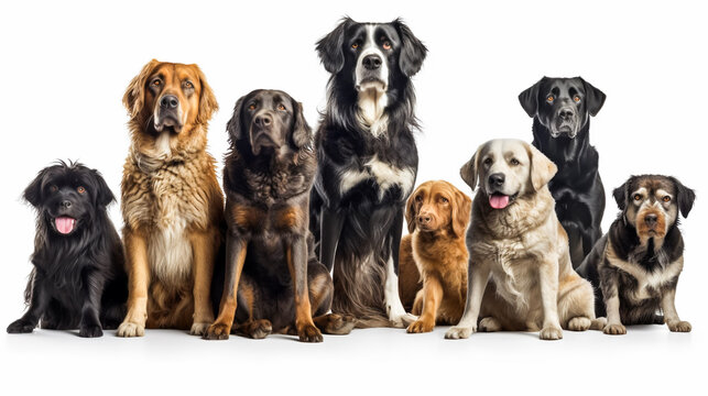 Group of dogs in front of a white background. AI Generated