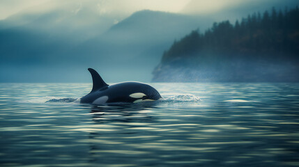 Fototapeta premium Killer whale swimming. Ai Generated