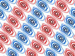 Ilustración de un patrón de figuras de formas de espiral de color rojo y azul con un fondo blanco.