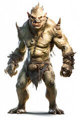 Ogre  with Piercing Eyes and Sharp Teeth isolated on white background. AI Generated