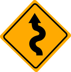 Winding traffic road sign. Replaceable vector design.