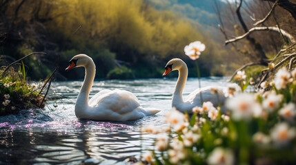 Fototapeta premium Swan Lake Romance . AI Generated