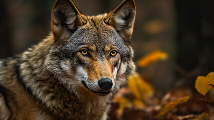 Fototapeta premium Timber Wolf in the Forest. AI Generated