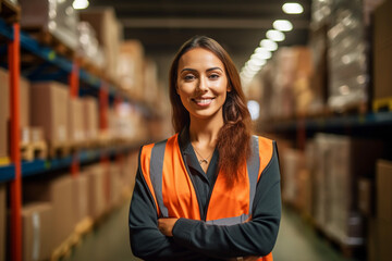 female floor manager in a distribution center warehouse