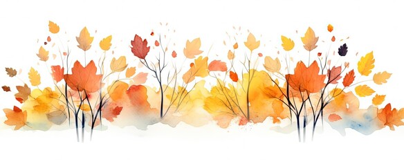 abstract Autumn foliage banner background, branch, twigs and berries, orange yellow color, Generative Ai - obrazy, fototapety, plakaty