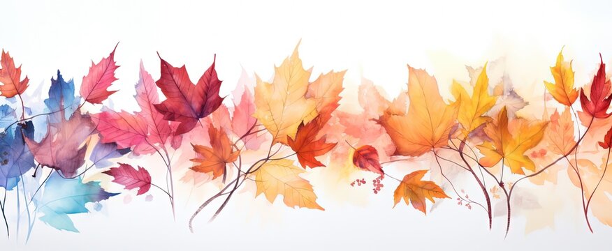 abstract Autumn foliage banner background, branch, twigs and berries, gradient colorful,  orange blue color, Generative Ai