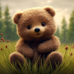 Obraz na płótnie Canvas teddy bear on the grass, AI Generative
