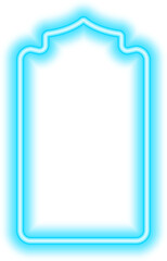 Ramadan islamic frame. Neon arch shape. Muslim door and window. Arabian bright template.