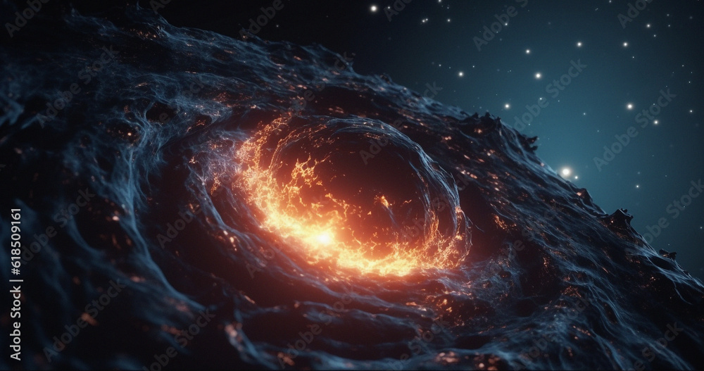 Wall mural asteroid, meteor and debris in space from explosion, apocalypse and armageddon danger in dark sky cr