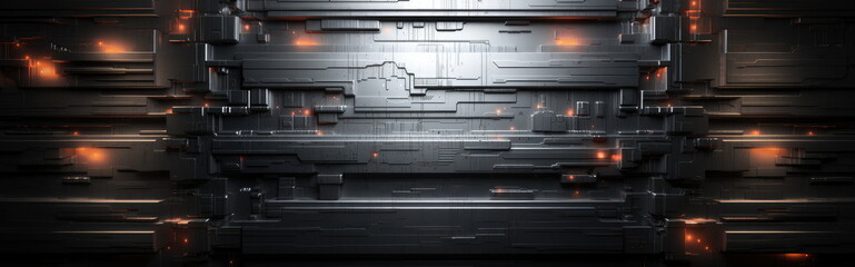 Scifi cyber space age material multifunctional background wall . Wide format panel design. Dark galaxy light. space travel.  sci-fi hand edited generative AI. 