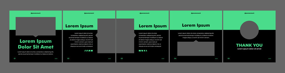 set of creative carousel or microblog templates for social media posts. social media template with black and green color theme © Rozin