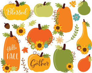 Floral Pumpkins, Fall, Autumn, Flowers, Thanksgiving