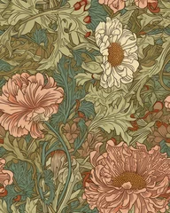 Fototapete Rund Seamless pattern with beautiful flowers in neutral pastel colors, generative ai © Henryzoom