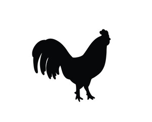 Rooster silhouette vector illustration. Domestic farm animal. Symbol of bird meat. Cock logo.