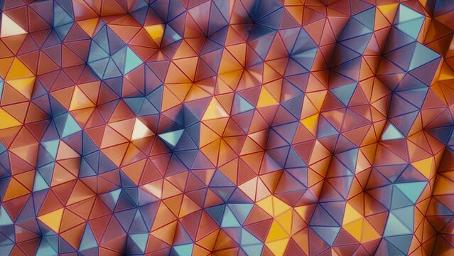 Abstract polygonal geometric surface animation from reflective orange and blue metallic triangles 

loopable CGI background. Ultra HD 4K 3840x2160