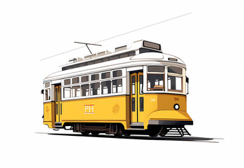 Fototapeta na wymiar Illustration of a portuguese city with a tram, Portugal