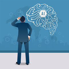 Businessman looking at brain artificial intelligence symbol design vector