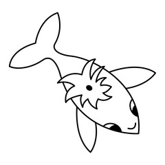 Cute doodle whale. Black and white vector illustration.