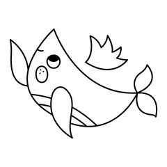 Cute whale doodle. Black and white vector illustration.