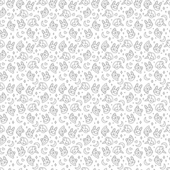 Seamless pattern with three different night animal masks. Doodle black and white vector illustration.