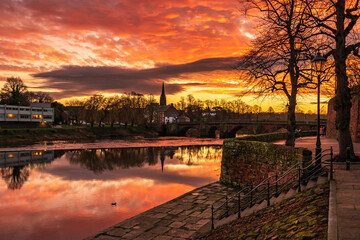Sunset over the River Dee in Chester