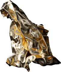 Gold Abstract 3d Fabric Floating Leaf Wrinkled Texture Isolated on Transparent Background