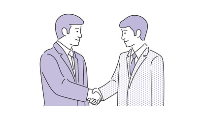A business person shaking hands with a business partner. The Illustration material of a business professional engaging in a handshake with a valued trading partner. 握手をするビジネスパーソンのイラスト素材