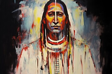Fototapeta na wymiar Native American Indian chief abstract painting art portrait. Generative AI 3